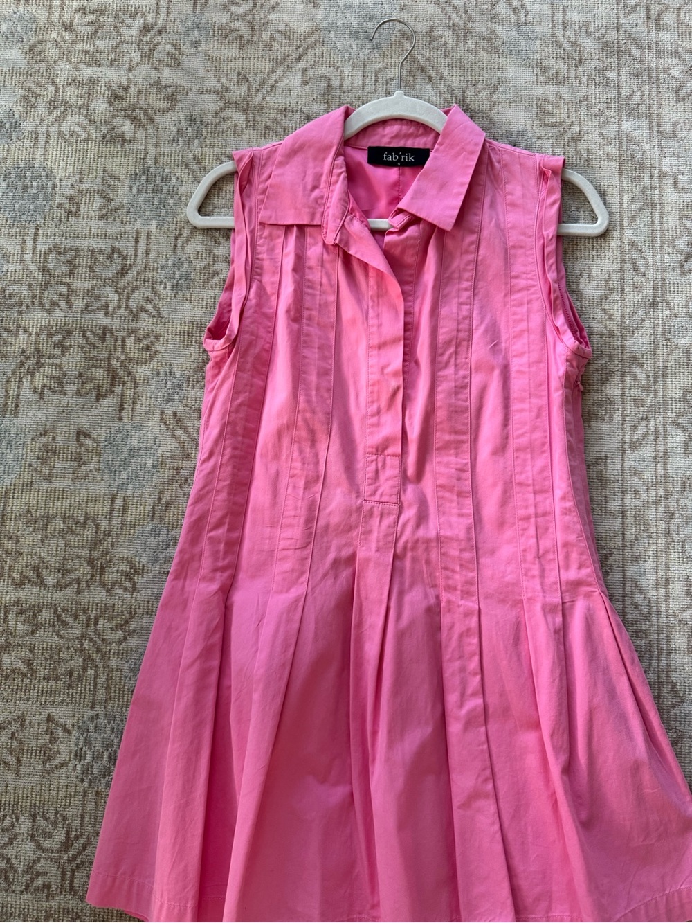 fab'rik Bright Pink Sleeveless Collared Dress with Pleated Skirt